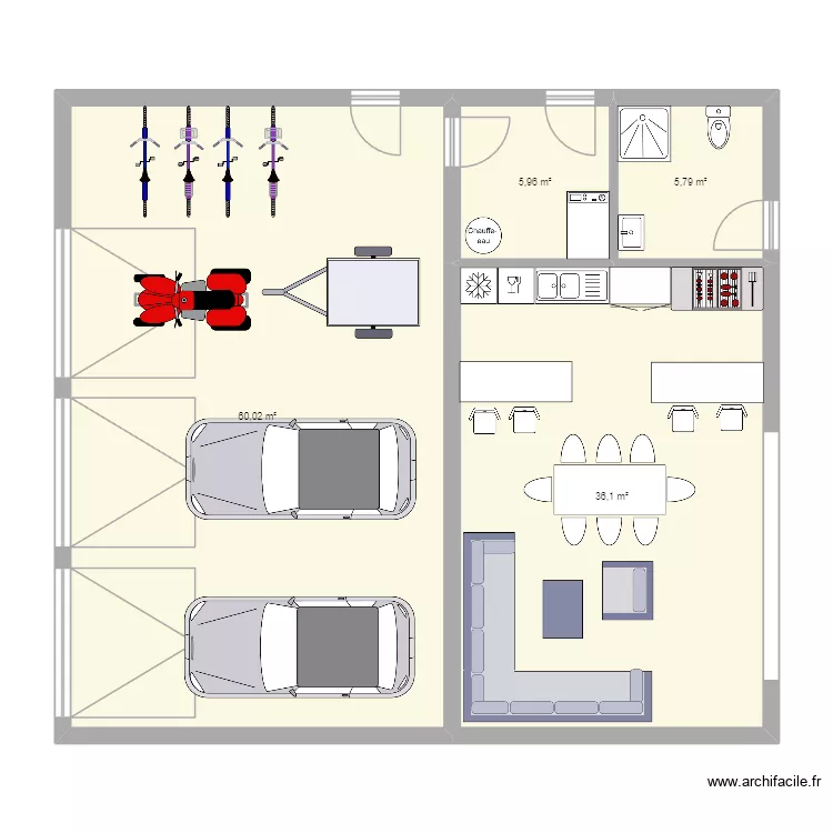 Poolhouse back-to-back. Plan de 