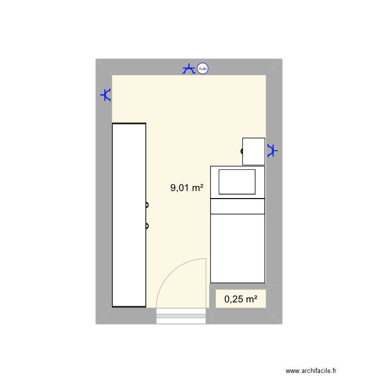 Chambre ou. Plan de 2 pièces et 9 m2