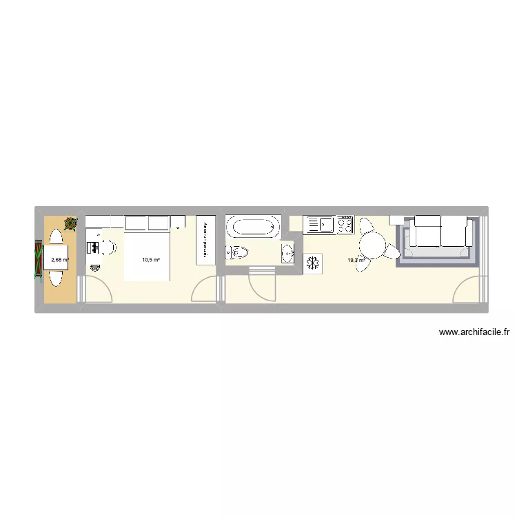 Studio. Plan de 3  et 32 m²