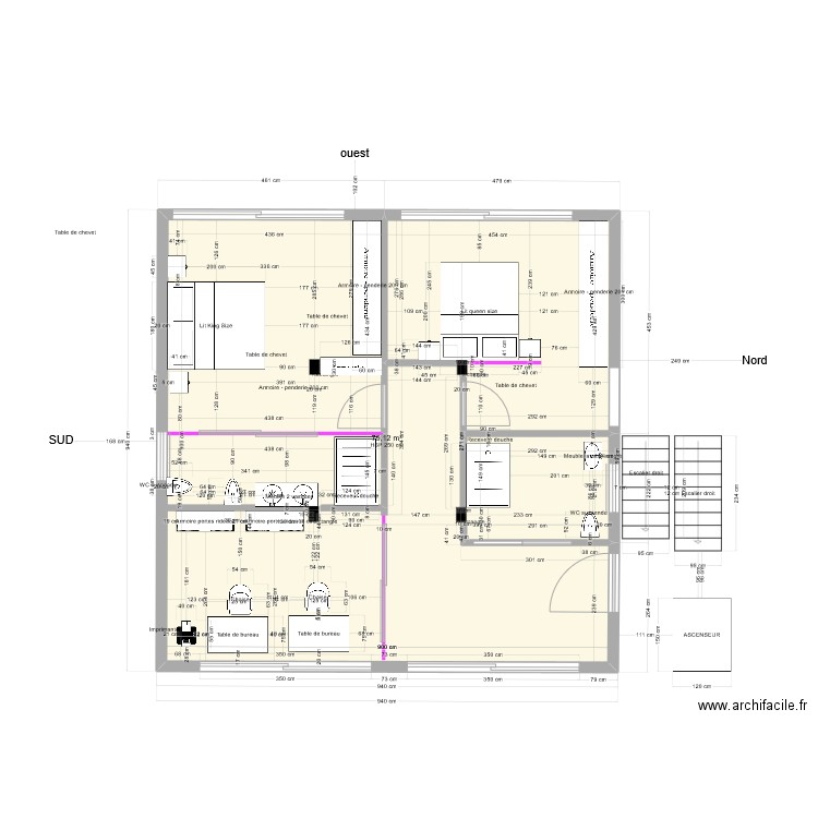 Etage surface 54m2 V3 nouveau. Plan de 1 pièce et 79 m2