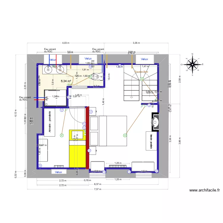 Etage_Droite_V7_EAU_SDB_Ouverte. Plan de 1 et 5 m² Etage_Droite_V7_EAU_SDB_Ouverte. Plan de 1 et 5 m²
