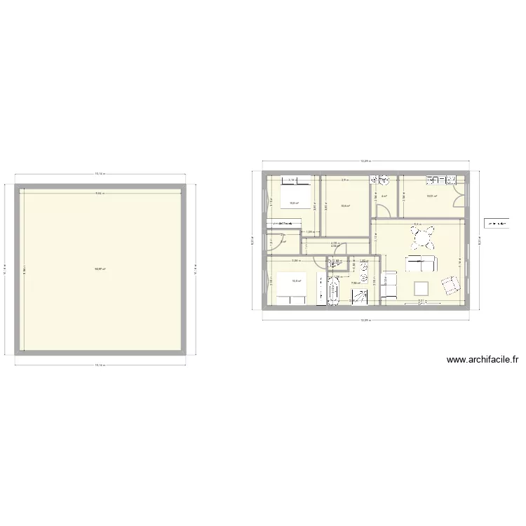 Plan sans garage plain pied - v2. Plan de 11  et 182 m²