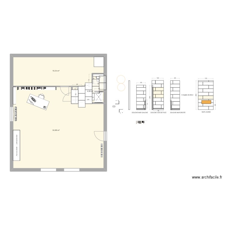 sdb haut 2025_70x90_carrelage60x60. Plan de 3 pièces et 74 m2