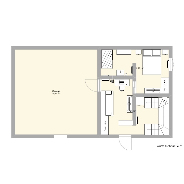 Garage. Plan de 3 pièces et 70 m2