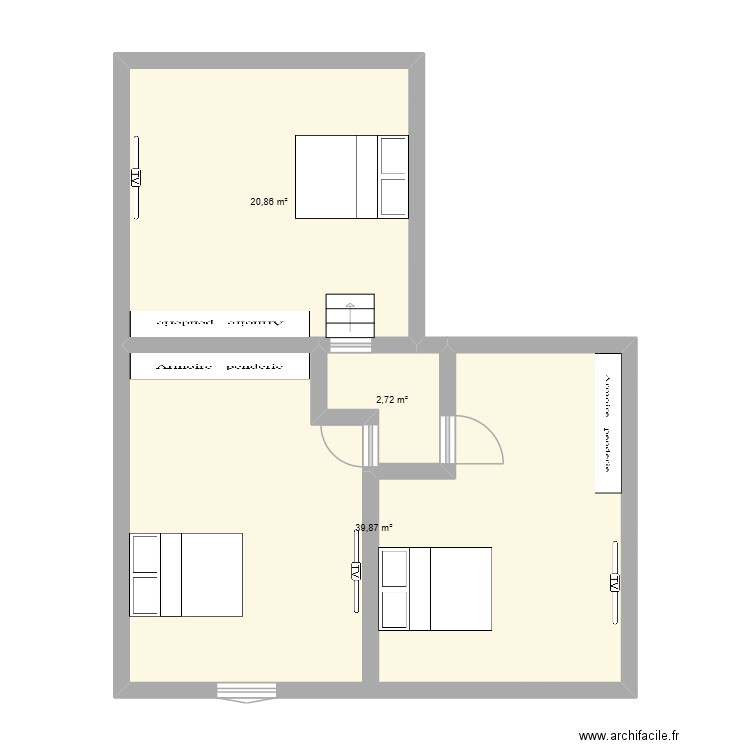 ETAGE. Plan de 3 pièces et 63 m2