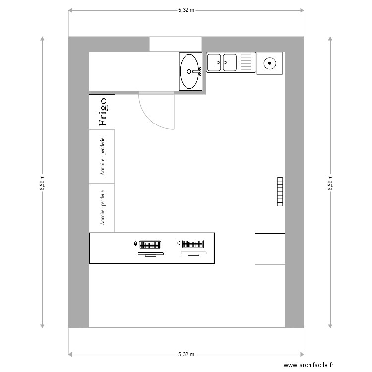 buanderie. Plan de 2 pièces et 28 m2