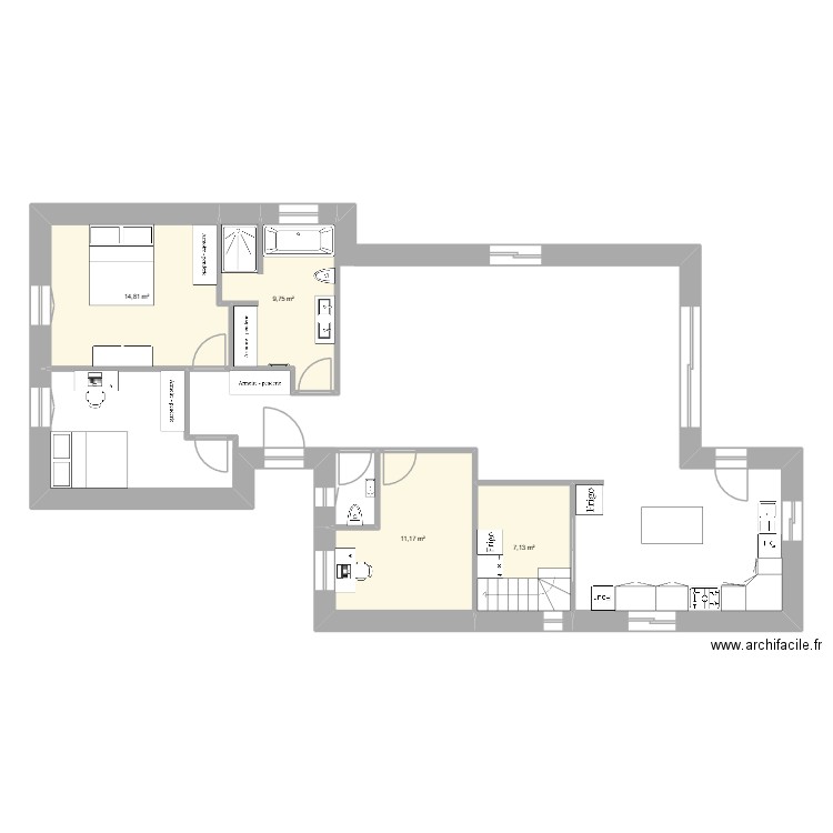 maison 2. Plan de 4 pièces et 43 m2