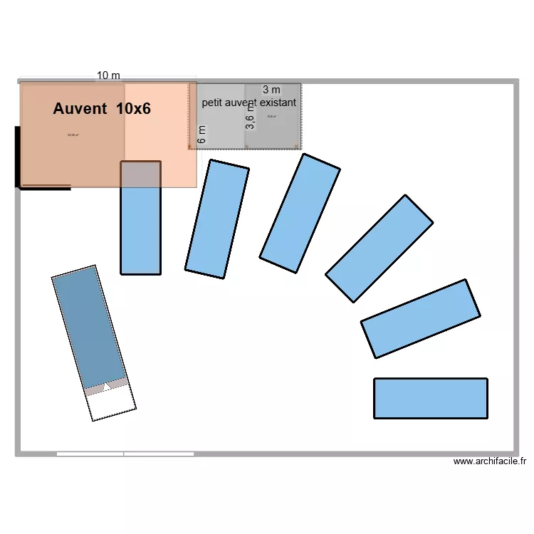 bennes 1 Abri 10x6. Plan de 2  et 44 m²