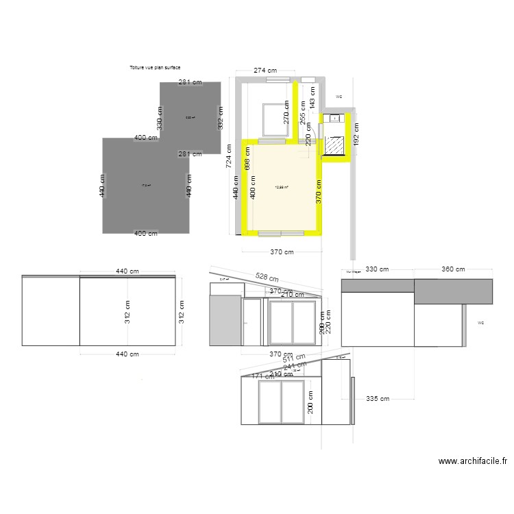 Projet Forest 1 versant côtes. Plan de 1 pièce et 13 m2
