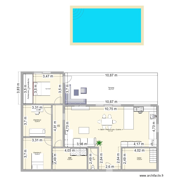 Plan maison L Clém & Clara. Plan de 10 pièces et 167 m2
