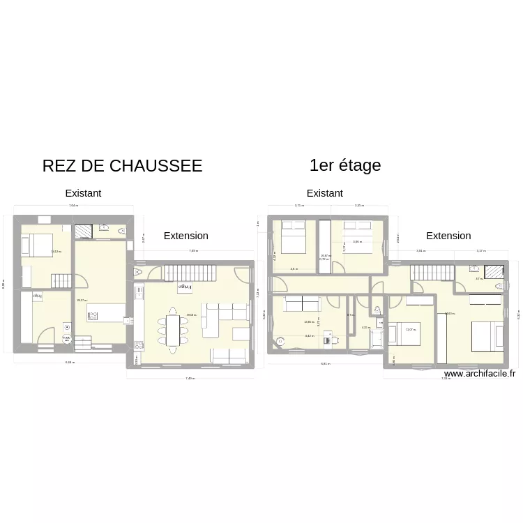 maison cuisine en long. Plan de 