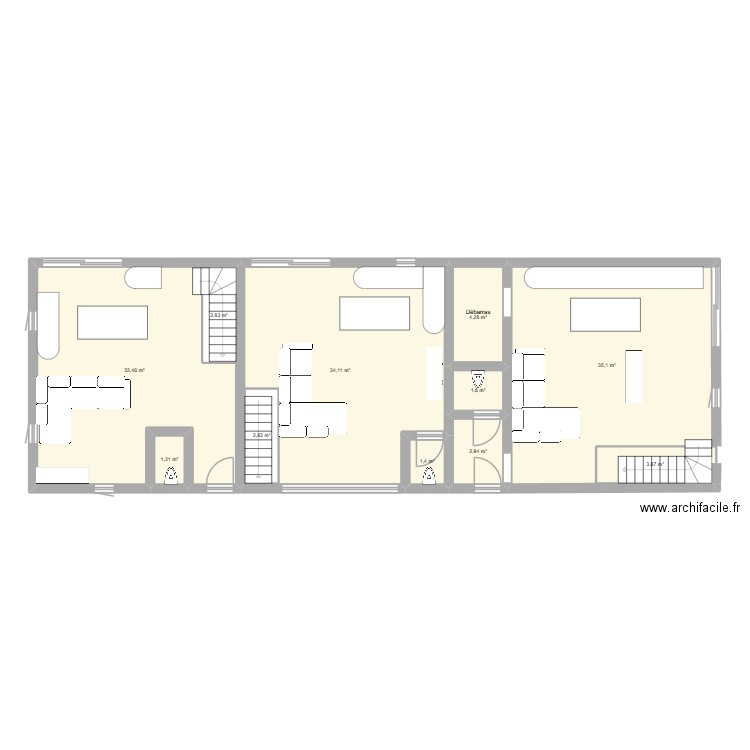 FRAHIER RDC. Plan de 11 pièces et 130 m2