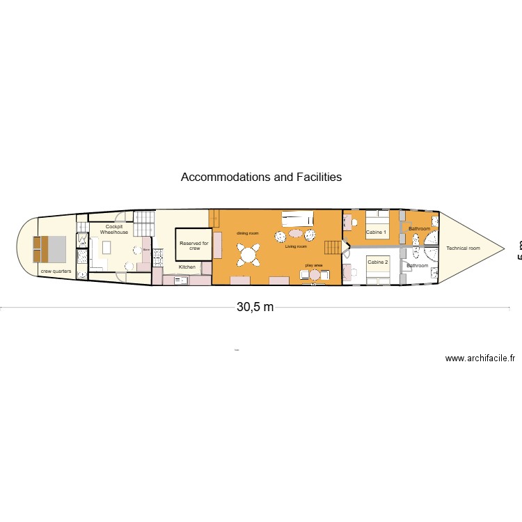 Maintena intérieur anglais. Plan de 9 pièces et 64 m2
