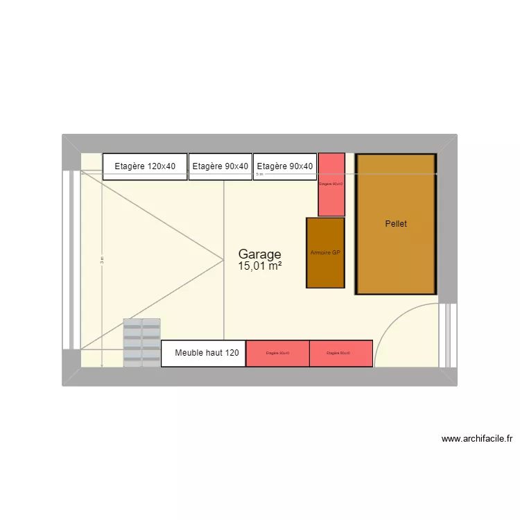 Garage. Plan de 1  et 15 m²