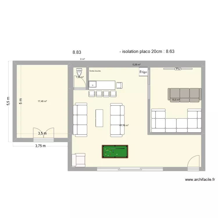 SALLE DE JEUX VERSION 5.5 max0. Plan de 6 Pièces et 76 m² SALLE DE JEUX VERSION 5.5 max0. Plan de 6 Pièces et 76 m²