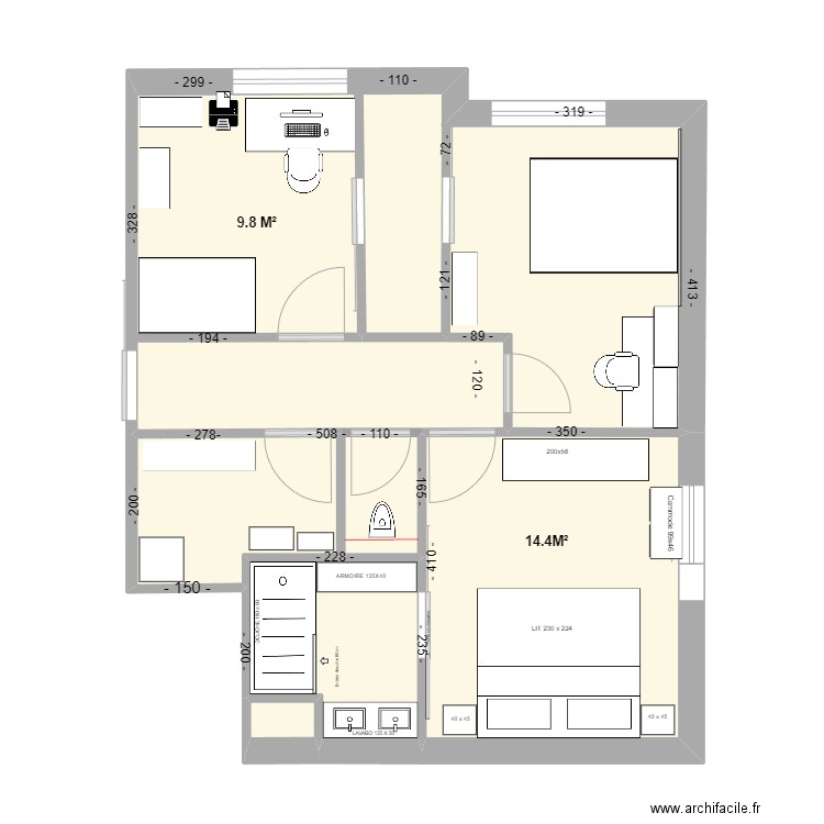 Habay-PLAN CHAMBRE - BUREAUX. Plan de 6 pièces et 58 m2