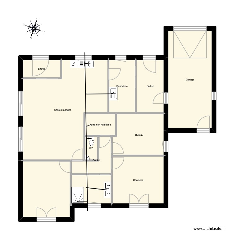 Eaux vanne. Plan de 11 pièces et 130 m2