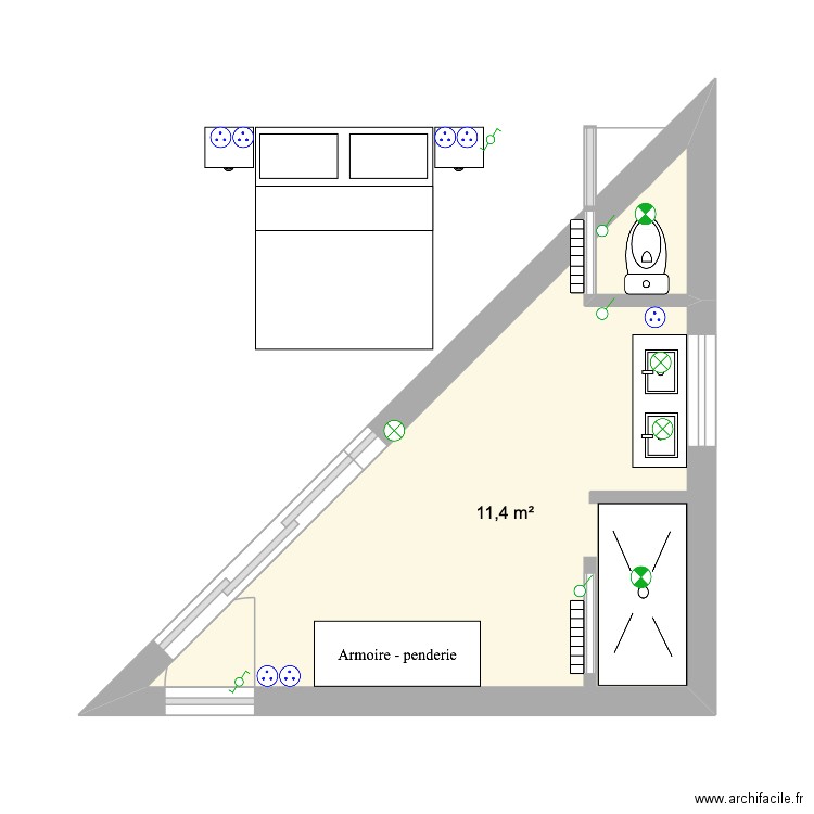 Chambre Pierro - Carol ex 3. Plan de 1 pièce et 11 m2