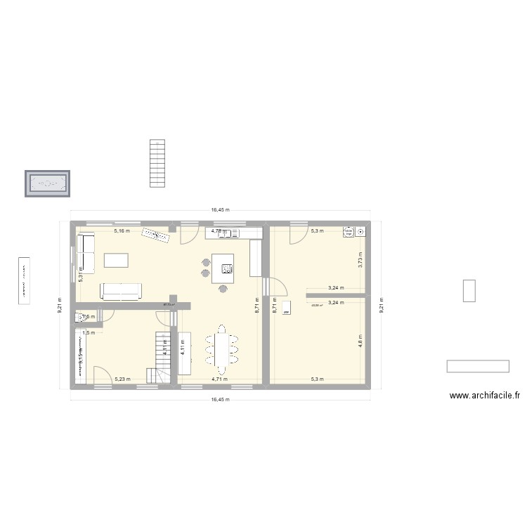 marie 2. Plan de 2 pièces et 133 m2