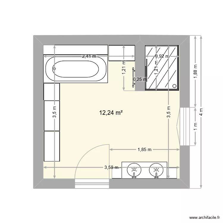 BVD30 SDB 2 bis. Plan de 1  et 12 m²