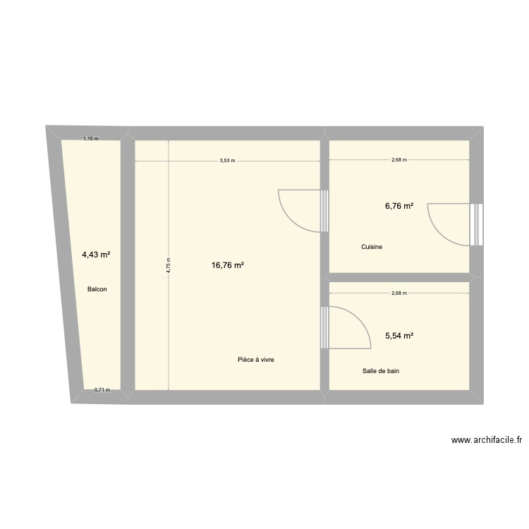 Margueron. Plan de 4 pièces et 33 m2