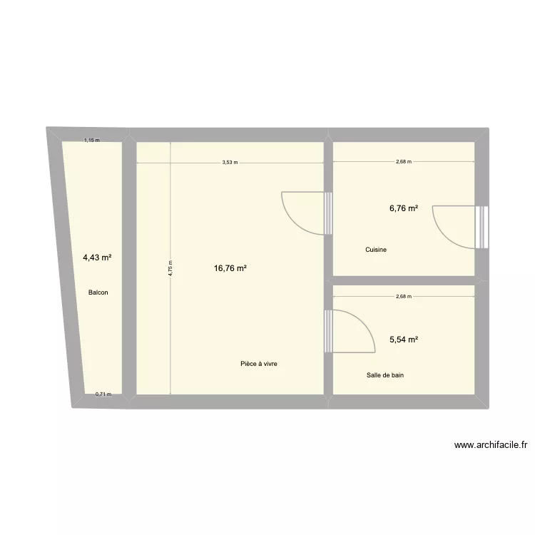 Margueron. Plan de 4 pièces et 33 m²