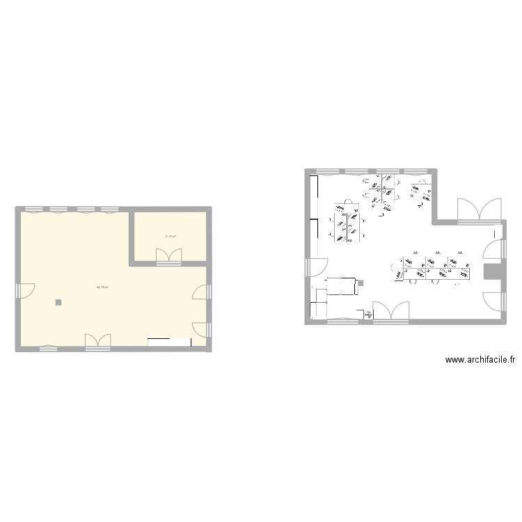 Bureau Reille V2. Plan de 2 pièces et 75 m2