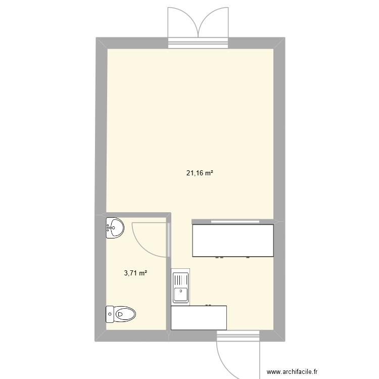 boutique. Plan de 2 pièces et 25 m2