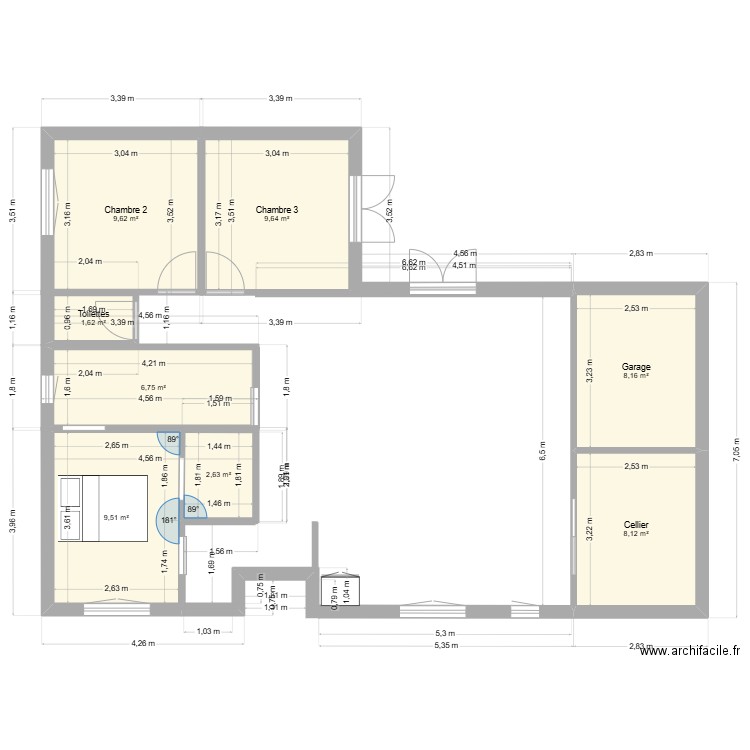 Plan Carbon. Plan de 8 pièces et 56 m2