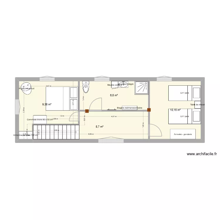ETAGE MARIE PAULE. Plan de 4  et 35 m²
