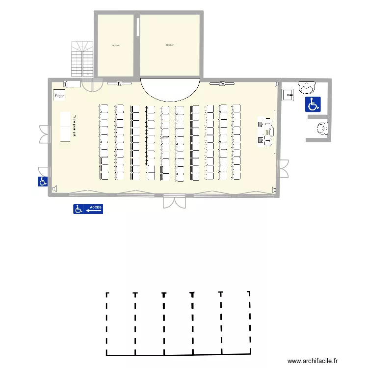 Proudhon conf&eacute;rence 100 chaises. Plan de 3  et 201 m²