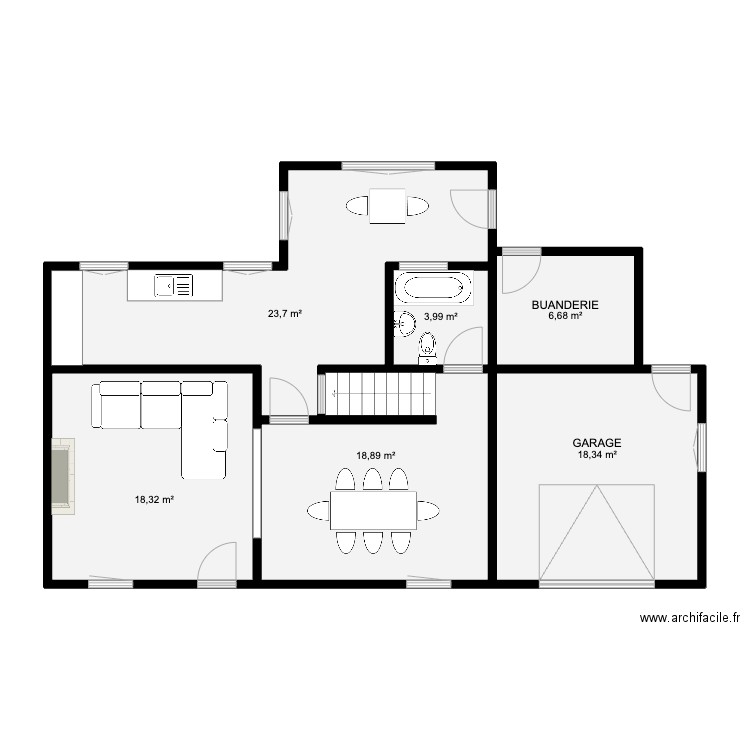 escaille. Plan de 6 pièces et 90 m2