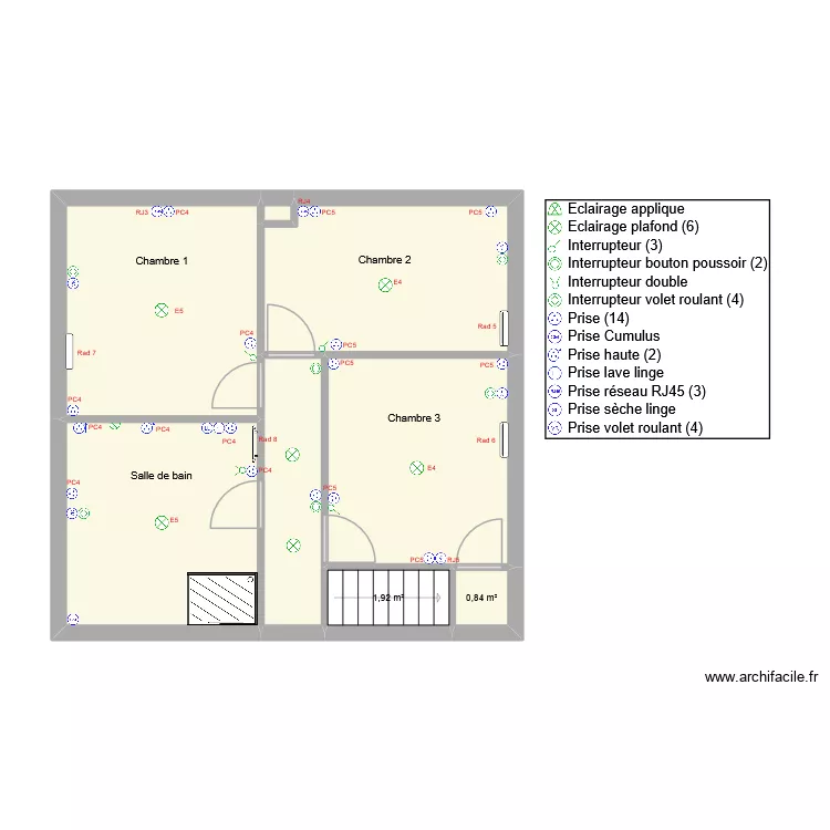 1er &eacute;tage franck. Plan de 8  et 51 m²
