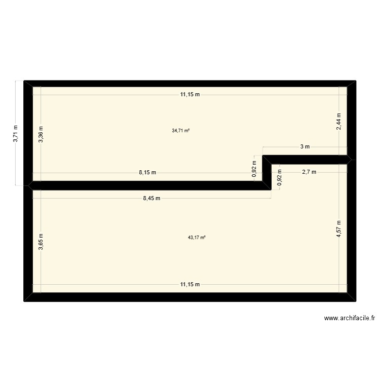 1er etage. Plan de 2 pièces et 78 m2