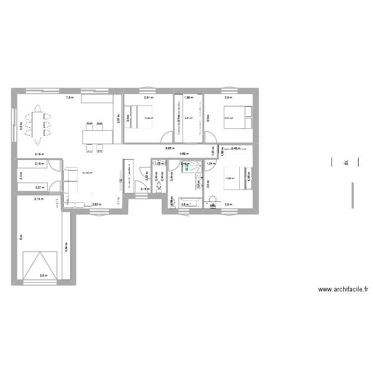 A constuire. Plan de 5 pièces et 148 m2