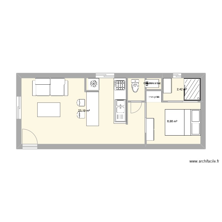 kerizout 2. Plan de 3 pièces et 32 m2