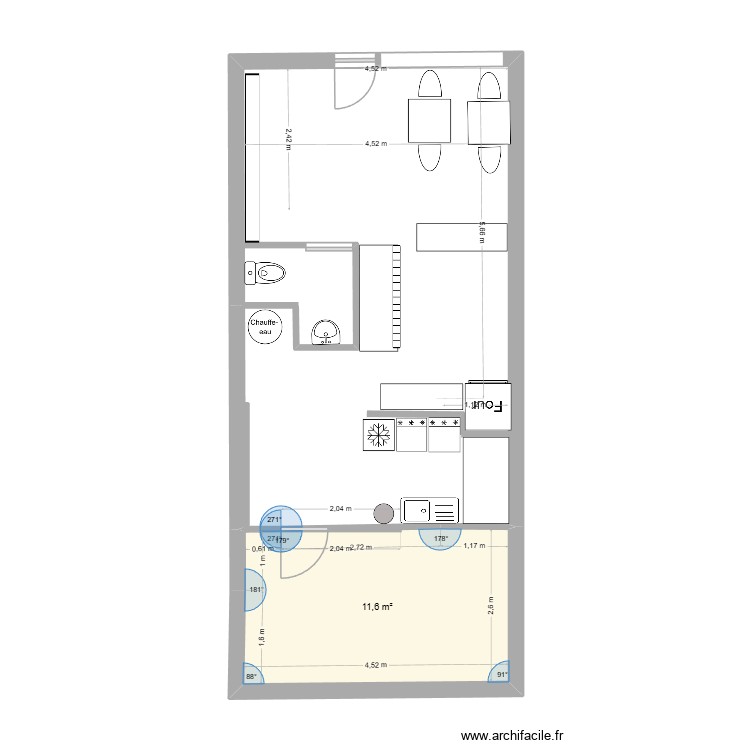 pizzerialeo. Plan de 1 pièce et 12 m2