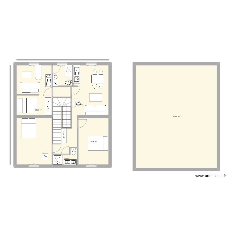 Division - 1er Etage. Plan de 5 pièces et 155 m2