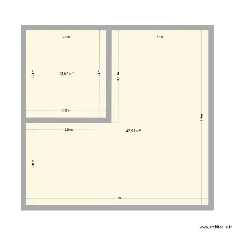 Kamba V5. Plan de 2 pièces et 55 m²