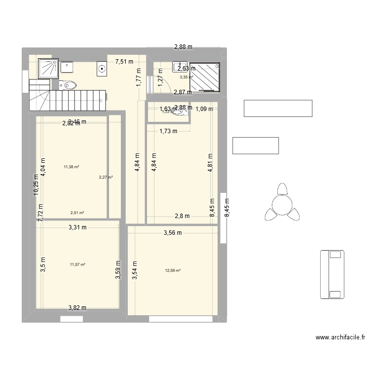 LOT 4 APP VERTICAUX ETAGE 2 CHAMBRES. Plan de 7 pièces et 124 m2