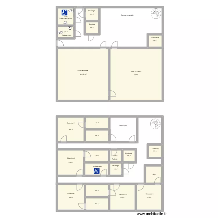 Cr&eacute;ation batiment &eacute;tudiant BTS MOS. Plan de 23  et 225 m²