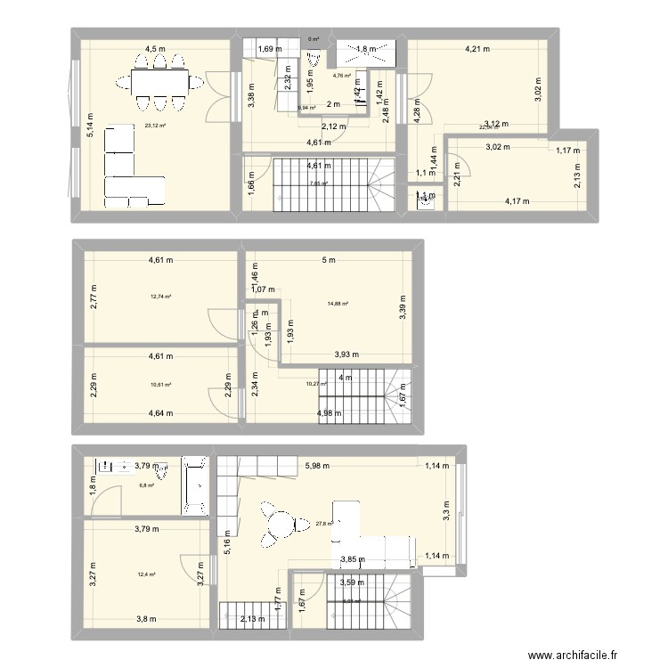 sch. Plan de 15 pièces et 171 m2