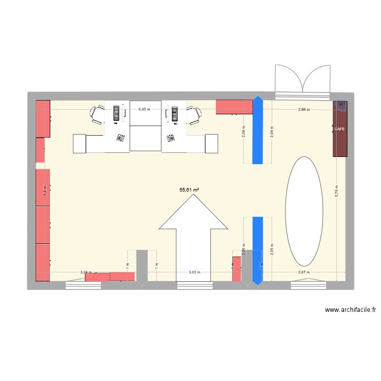Plan Bureau V2. Plan de 1 pièce et 56 m2