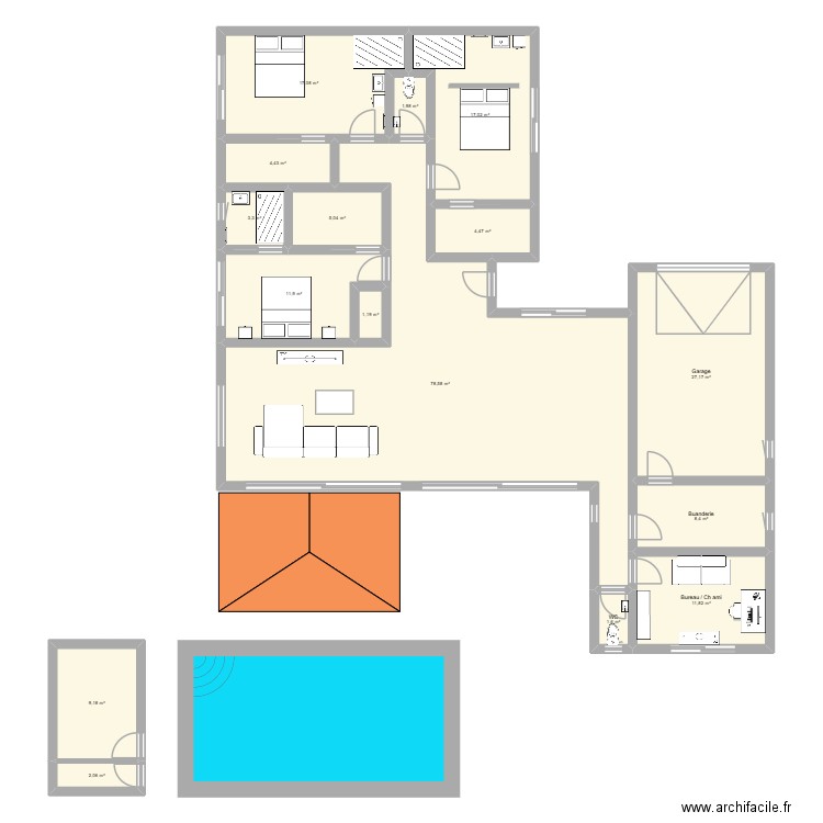 St Martin - V2. Plan de 16 pièces et 205 m2