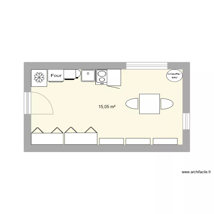 cuisine bulle. Plan de 1 pièce et 15 m²