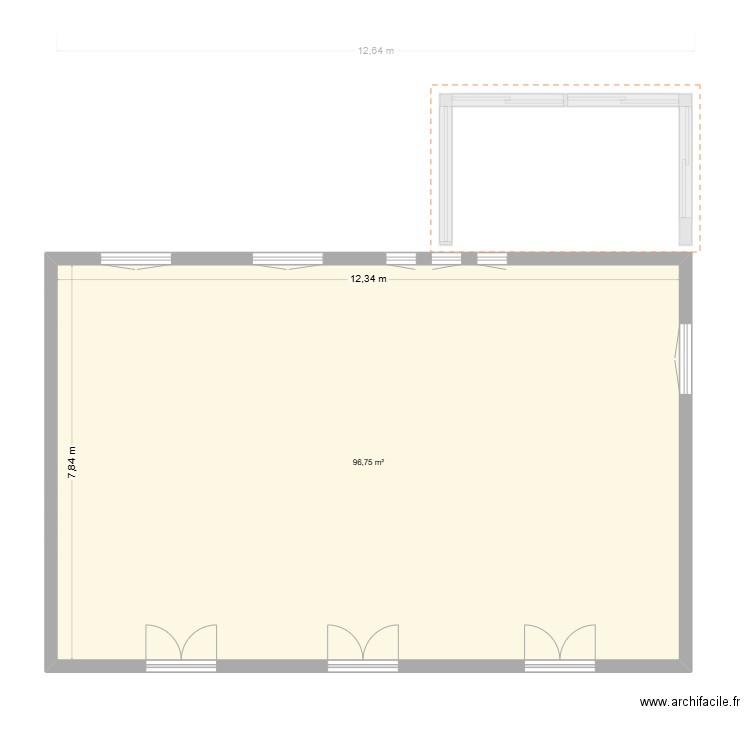 Maison - rdc. Plan de 3 pièces et 290 m2