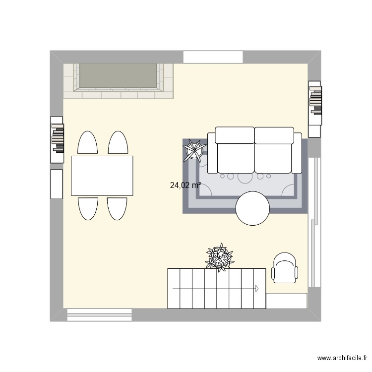 salon 2. Plan de 1 pièce et 24 m2