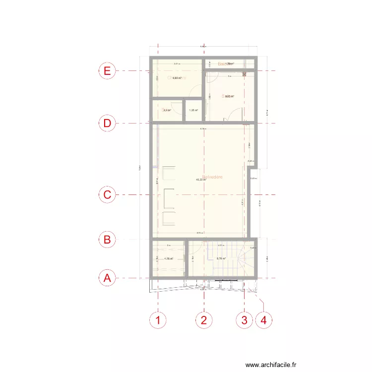 Belved&egrave;re avec arri&egrave;re plan. Plan de 8  et 75 m²