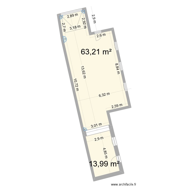 Garage Linkin. Plan de 2 pièces et 77 m2