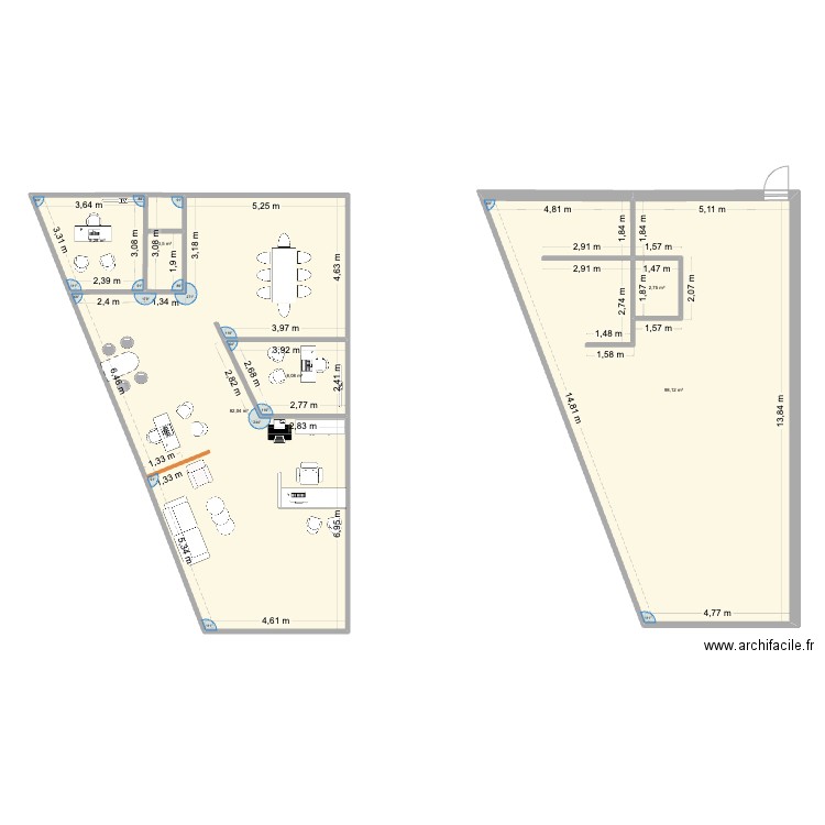 agence. Plan de 5 pièces et 102 m2